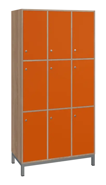 SBS-3333 šatní skříň 9-boxová, 1800x900x400 mm, kovové nohy, korpus dub bardolino, dvířka pomeranč